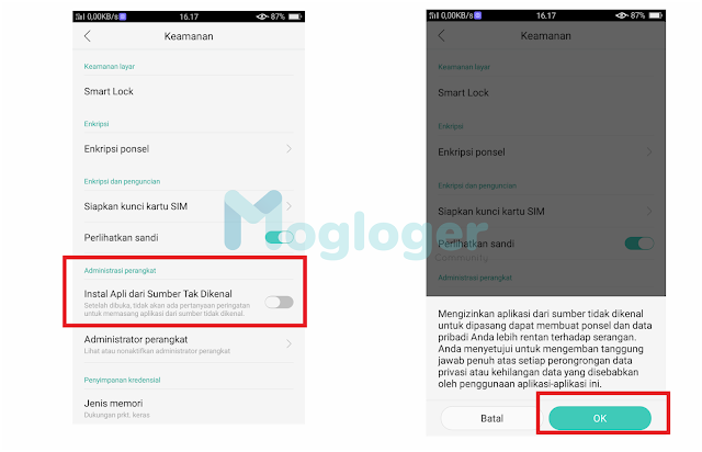 mengaktifkan sumber tidak dikenal