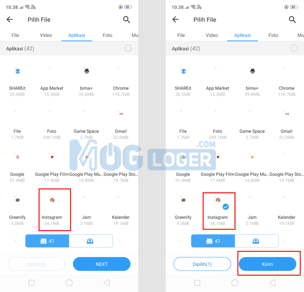 cara mengirim aplikasi lewat share it