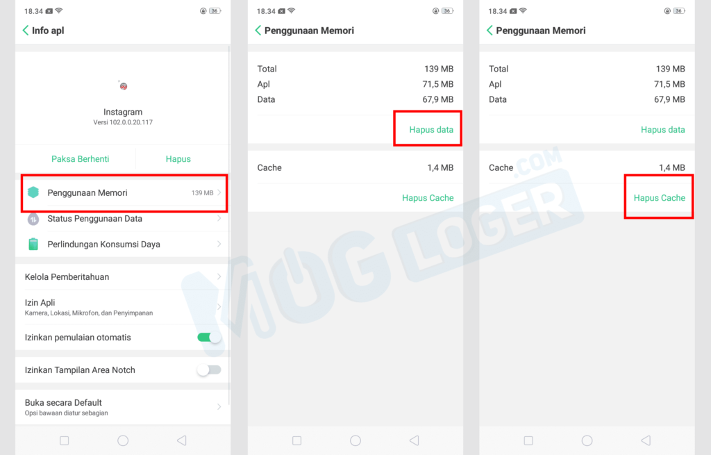 clear data dan cache ig