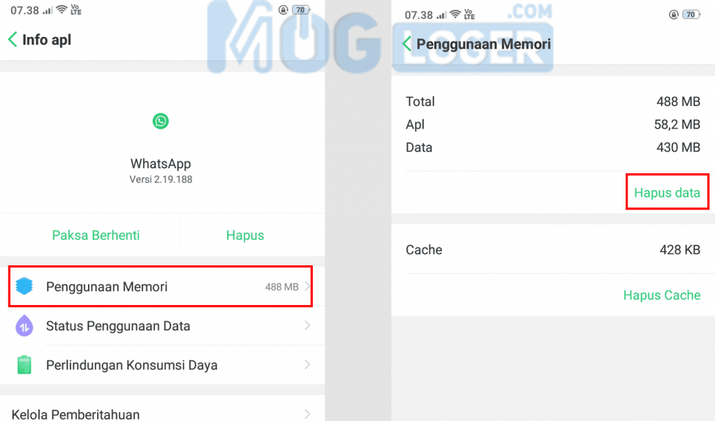 hapus data 1 - Cara Blokir Grup Whatsapp hapus data aplikasi wa