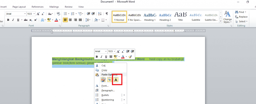 cara menghilangkan background di word
