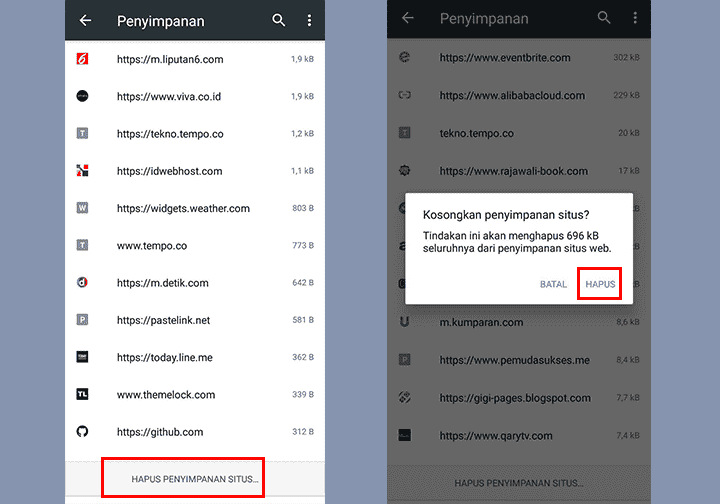 hapus cache situs