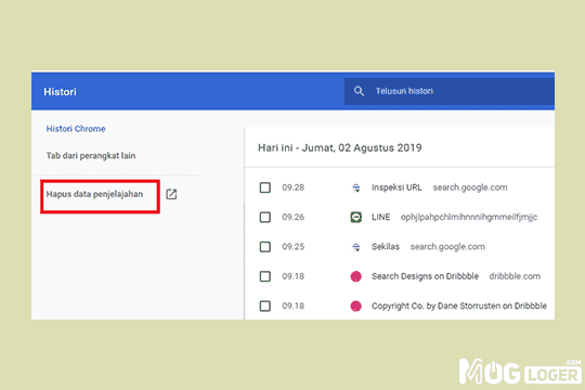 hapus data penjelajahan