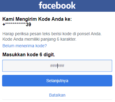 masukkan kode 6 digit fb
