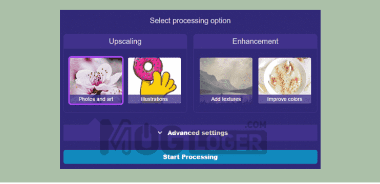 start processing di Let’s Enhance - Cara Memperbesar Ukuran Foto JPG di PC dan HP start processing di Let’s Enhance