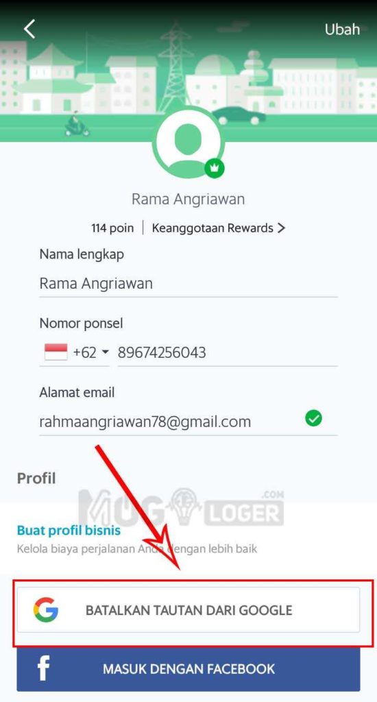 batalkan tautan ke google - Cara Menghapus Akun Grab membatalkan tautan dari google