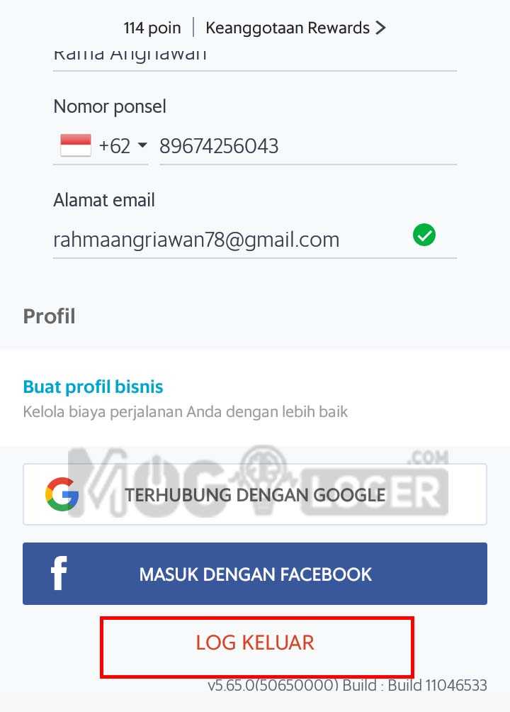 log keluar - Cara Menghapus Akun Grab pilih menu log keluar
