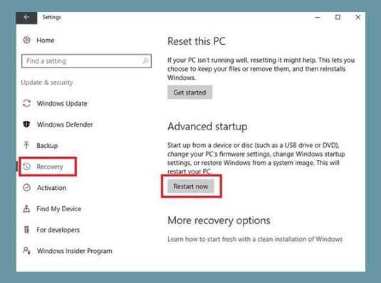 menu recovery di windows