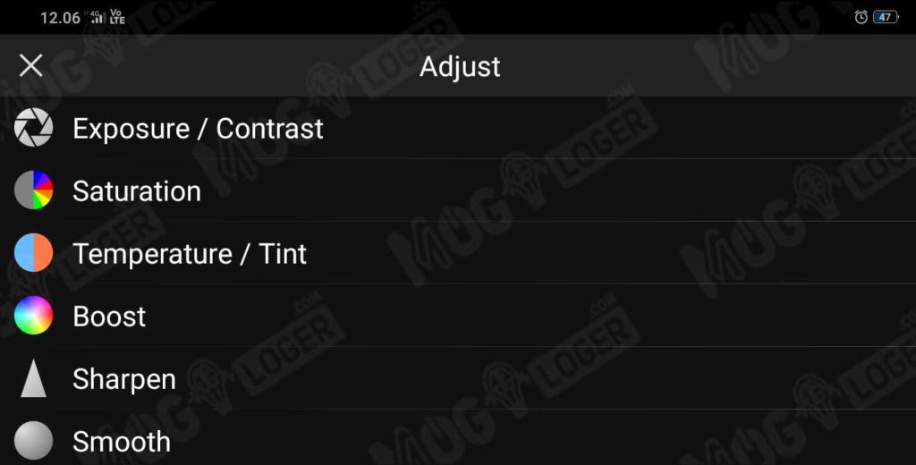 tampilan menu adjust