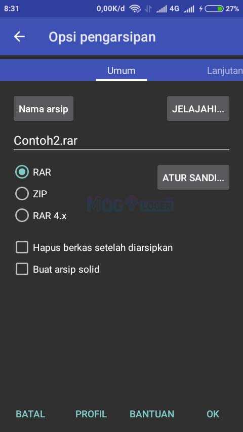 opsi pengarsipan di RAR - 10+ Cara Membuat File ZIP, RAR, 7Z, TAR di Android & IOS opsi pengarsipan di aplikasi rar