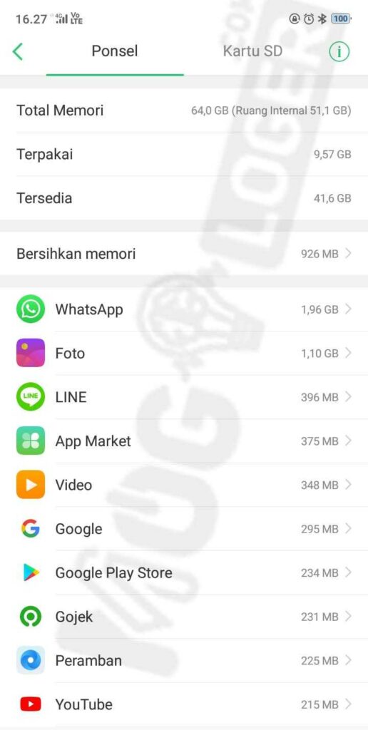 cek penyimpanan internal untuk ruang download whatsapp