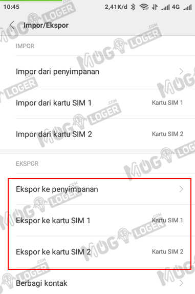 ekspor kontak xiaomi