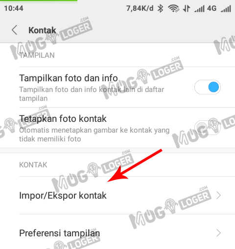pilih opsi impor atau ekspor kontak