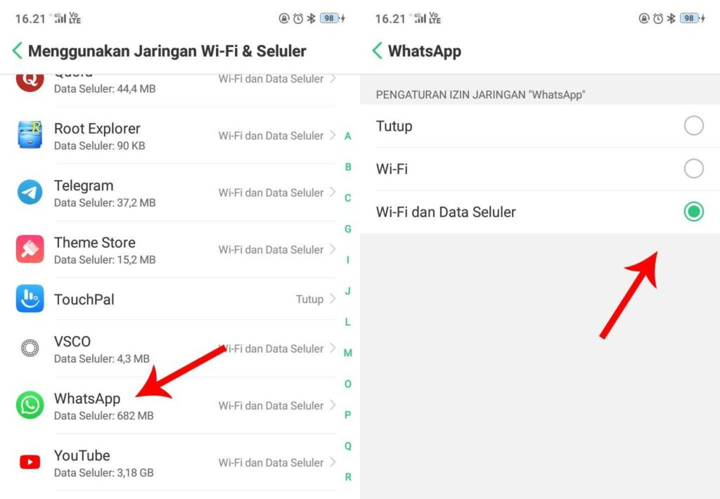 mengaktifkan data seluler wa di background