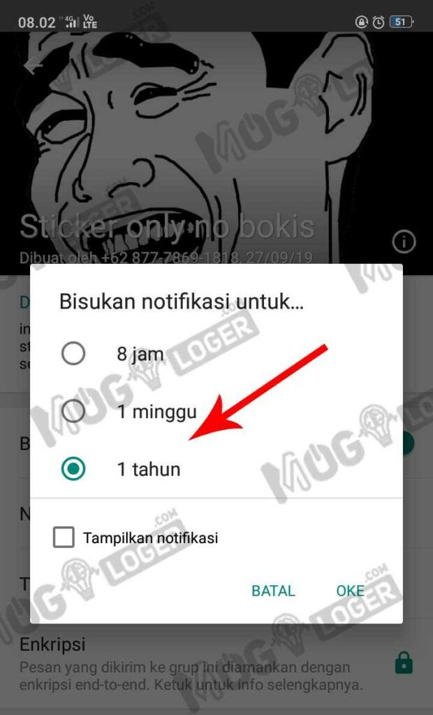 pilih bisukan 1 tahun di whatsapp