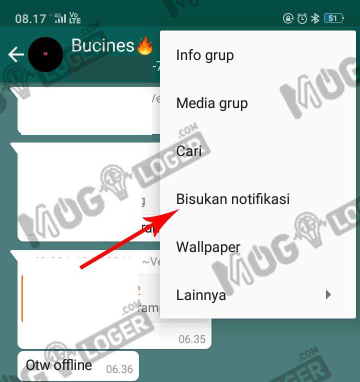 pilih opsi bisukan notifikasi