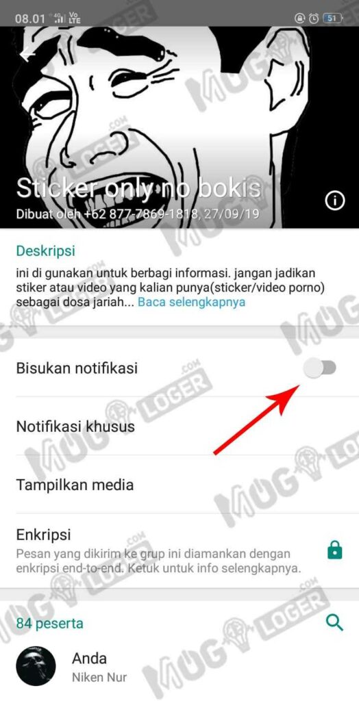 tekan tombol bisukan di wa