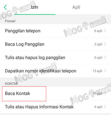 menu baca kontak di pengaturan