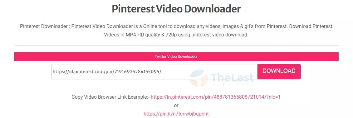 Paste URL di ExpertsPHP Pinterest Downloader