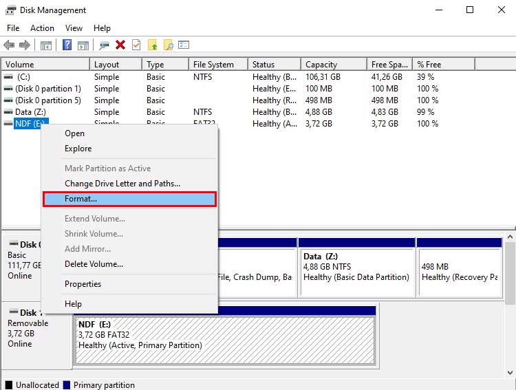 Klik Format Pada Disk Management