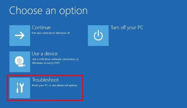 Pilih Menu Troubleshoot